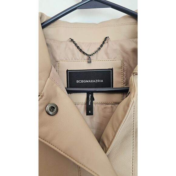 BCBGMaxAzria Faux-Leather Shirt Jacket Tan Oversized Fit Womens Sz Sm - Picture 13 of 13